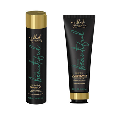 My Black Is Beautiful Hydrating Shampoo And Conditioner Set, Sulfate Free And Paraben Free, Curly And Coily Hair Products With Coconut Oil, Honey And Turmeric, 9.63 Oz And 8.4 Oz