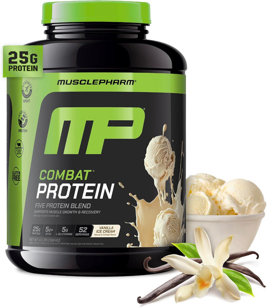 Musclepharm Combat Protein Powder, Chocolate Milk Flavor, Fuels Muscles For Productive Workouts, 5 Protein Sources Including Whey Protein Isolate & Egg Albumin, Gluten Free, 4.2 Lb, 52 Servings