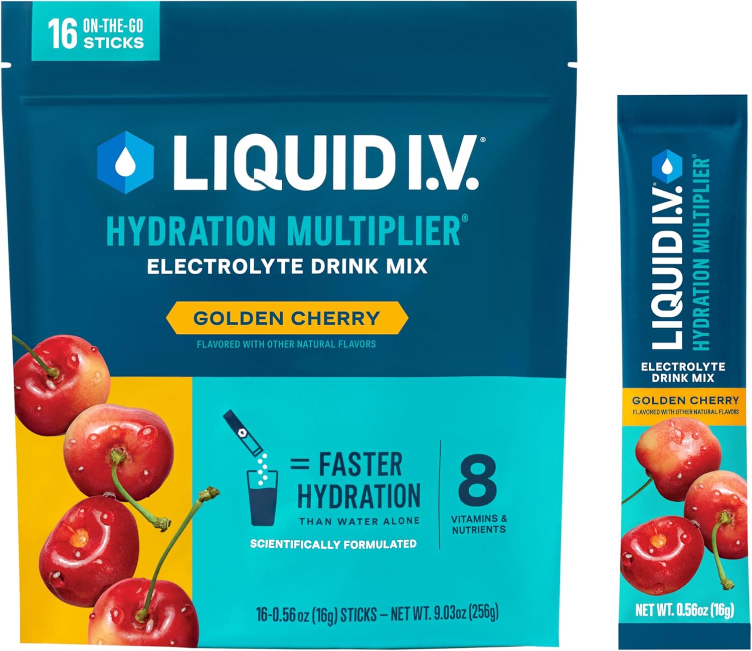 Liquid I.V.® Hydration Multiplier® - Golden Cherry - Hydration Powder Packets | Electrolyte Powder Drink Mix | Convenient Single-Serving Sticks | Non-Gmo | 16 Servings (Pack Of 1)