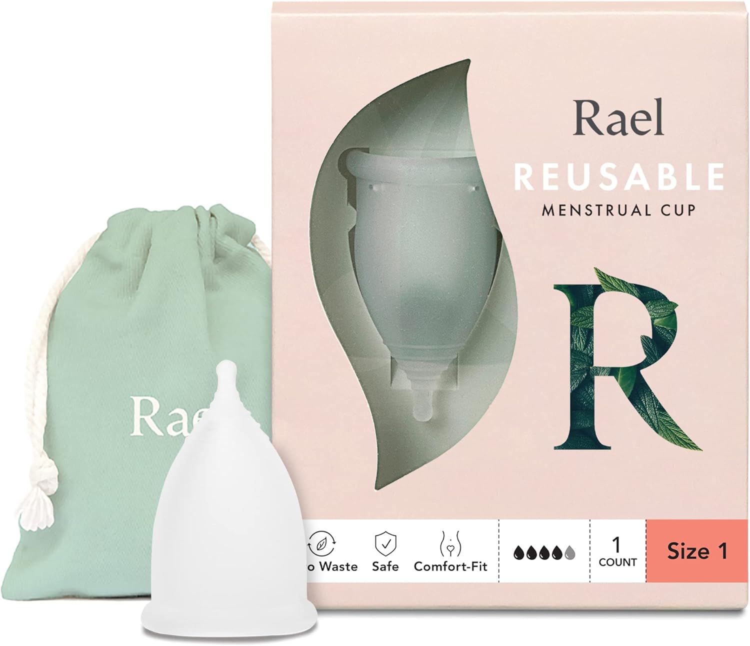 Rael Period Cup, Soft Reusable Menstrual Cups for Women - Medical-Grade Silicone, Period Cups for Women Medium Flow, BPA Free, Made in USA Tampon Pad Alternative (Size 1)