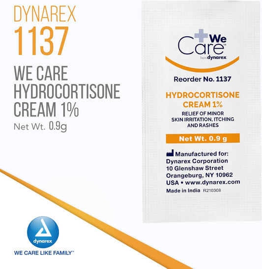 Dynarex Hydrocortisone Cream - Topical Anti-Itch Hydrocortisone Ointment For Temporary Relief Of Minor Skin Itching, Rash, Irritation - Portable, Easy To Apply, For External Use Only - .9G Packet