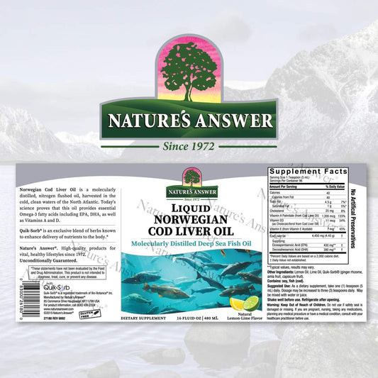 Nature's Answer Cod Liver Oil Liq Supplement, 16- s | Promotes a Healthy Heart & Brain | Cognitive and Cardiovascular Support | Great Tasting (Pack of 1)