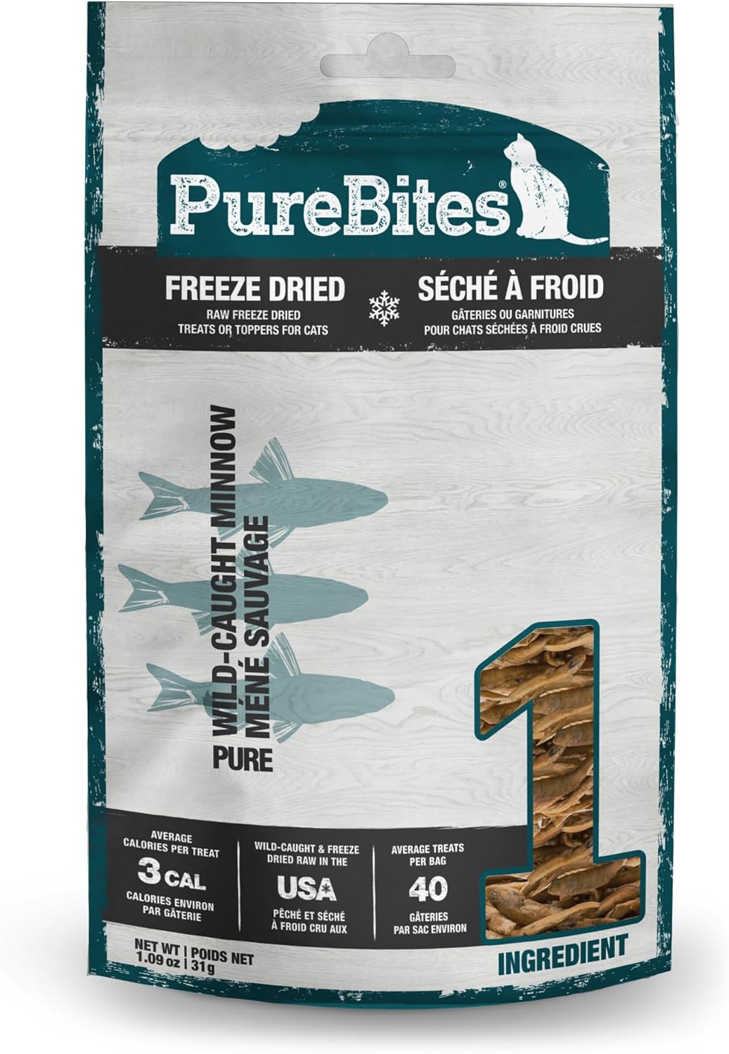 Purebites Minnow Freeze Dried Cat Treats, 1 Ingredient, Made In Usa, 1.09Oz