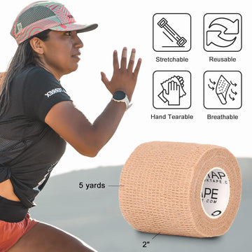 Ok Tape Self Adherent Cohesive Bandages Wrap 12Packs, 2 Inches X 5 Yards, Non-Woven Self Adhesive Athletic Sports Wrap Tape, Vet Wrap Bandages Tape, For Thumb Finger Wrist Ankle (White)