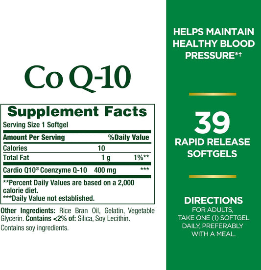 Nature'S Bounty Coq10 , Dietary Supplement, Supports Heart Health, 400Mg, 39 Softgels