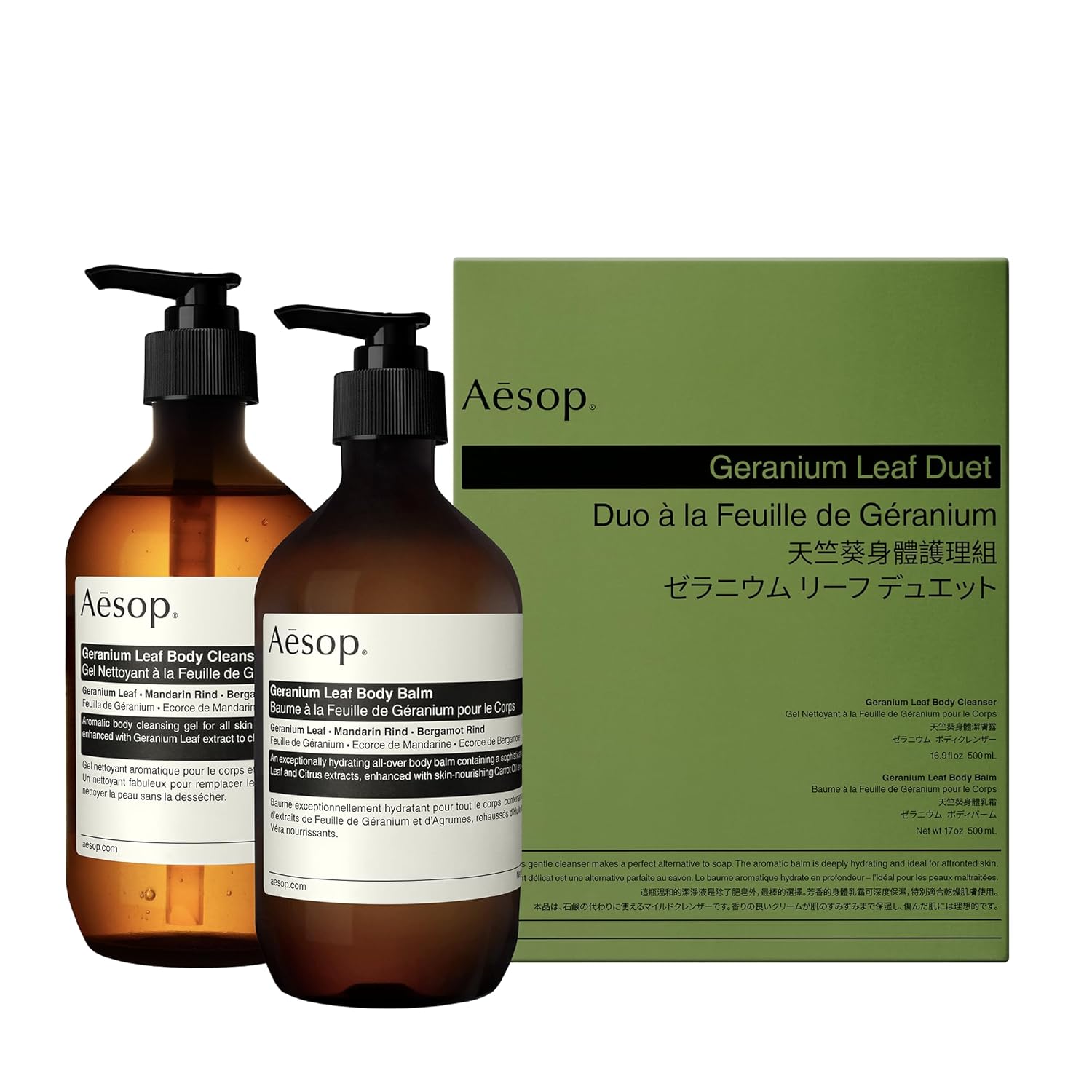 Aesop Geranium Leaf Duet | Gel Body Cleanser & Body Balm | Aromatic Pairing For Cleansed And Supple Skin | Paraben-Free, Cruelty-Free & Vegan |16.9 Oz + 16.5 Oz