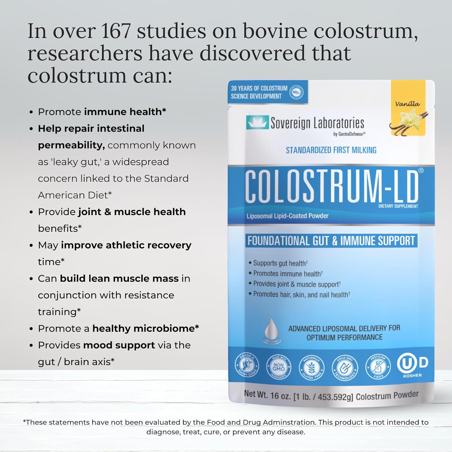 Vsano Colostrum-Ld® Powder, Natural Vanilla Flavor : 16Oz/453G, : Health & Household
