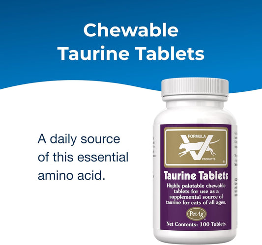 Pet-Ag Taurine Tablets For Cats - 100 Tablets - Daily-Use, Chewable Supplement For Cats Of All Ages