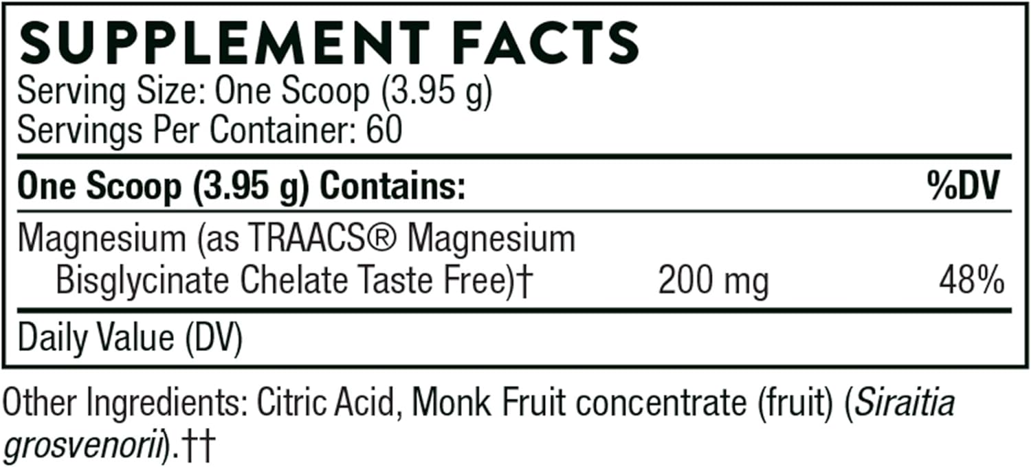 Thorne Magnesium Bisglycinate - Powdered Magnesium Formula - Support Restful Sleep, Muscle Relaxation, Heart Health, and Metabolism - NSF Certified for Sport - Gluten-Free - 6. - 60 Servings