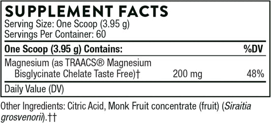 Thorne Magnesium Bisglycinate - Powdered Magnesium Formula - Supports Restful Sleep - Nsf Certified For Sport - Gluten-Free - 6.5 Oz - 60 Servings