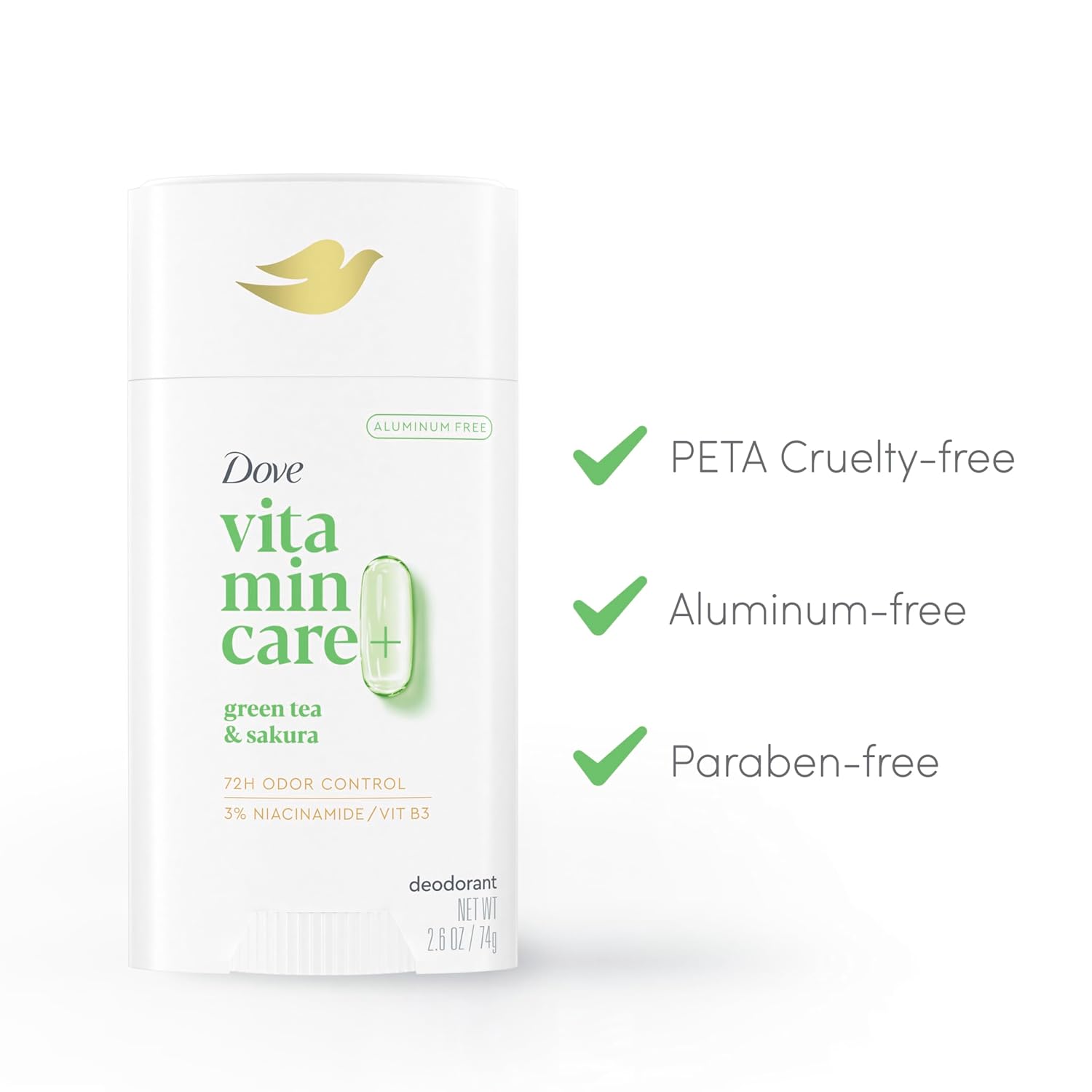 Dove Vitamincare+ Deodorant Stick Green Tea & Shakura Aluminum Free 2.6 Oz : Beauty & Personal Care