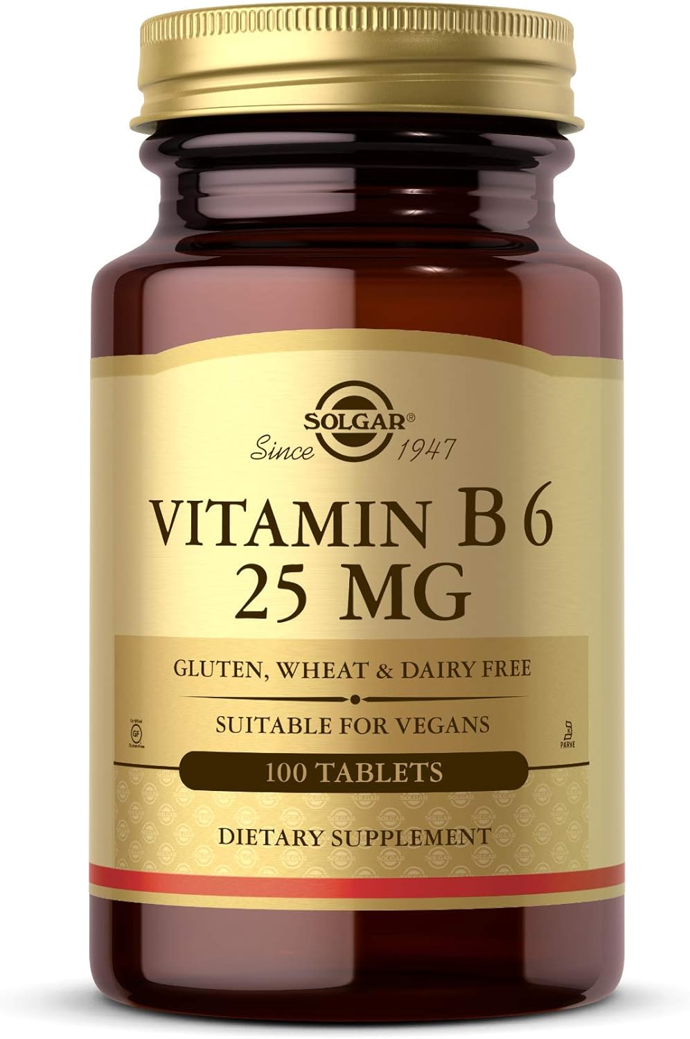 Solgar Vitamin B6 25 Mg, 100 Tablets - Supports Energy Metabolism, Heart Health & Healthy Nervous System - B Complex Supplement - Vegan, Gluten Free, Dairy Free, Kosher - 100 Servings