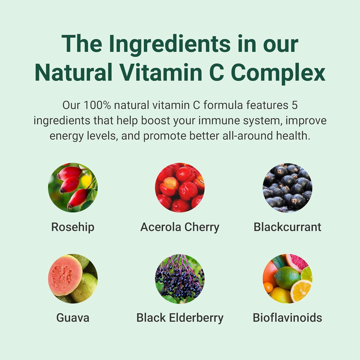 Hey Nutrition Natural Vitamin C 250mg Complex from Rosehip, Acerola, Blackcurrant, Guava, and Elderberry - Immune Function, Stress, Metabolic Health, & Fatigue - Non-GMO, 60 Vegan Capsules : Amazon.co.uk: Health & Personal Care