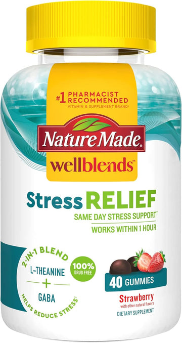 Nature Made Wellends Stress Relief Gummies, L Theanine 200Mg To Help Reduce Stress, With Gaba 100Mg, Same Day Stress Support, 40 Strawberry Avor Gummies