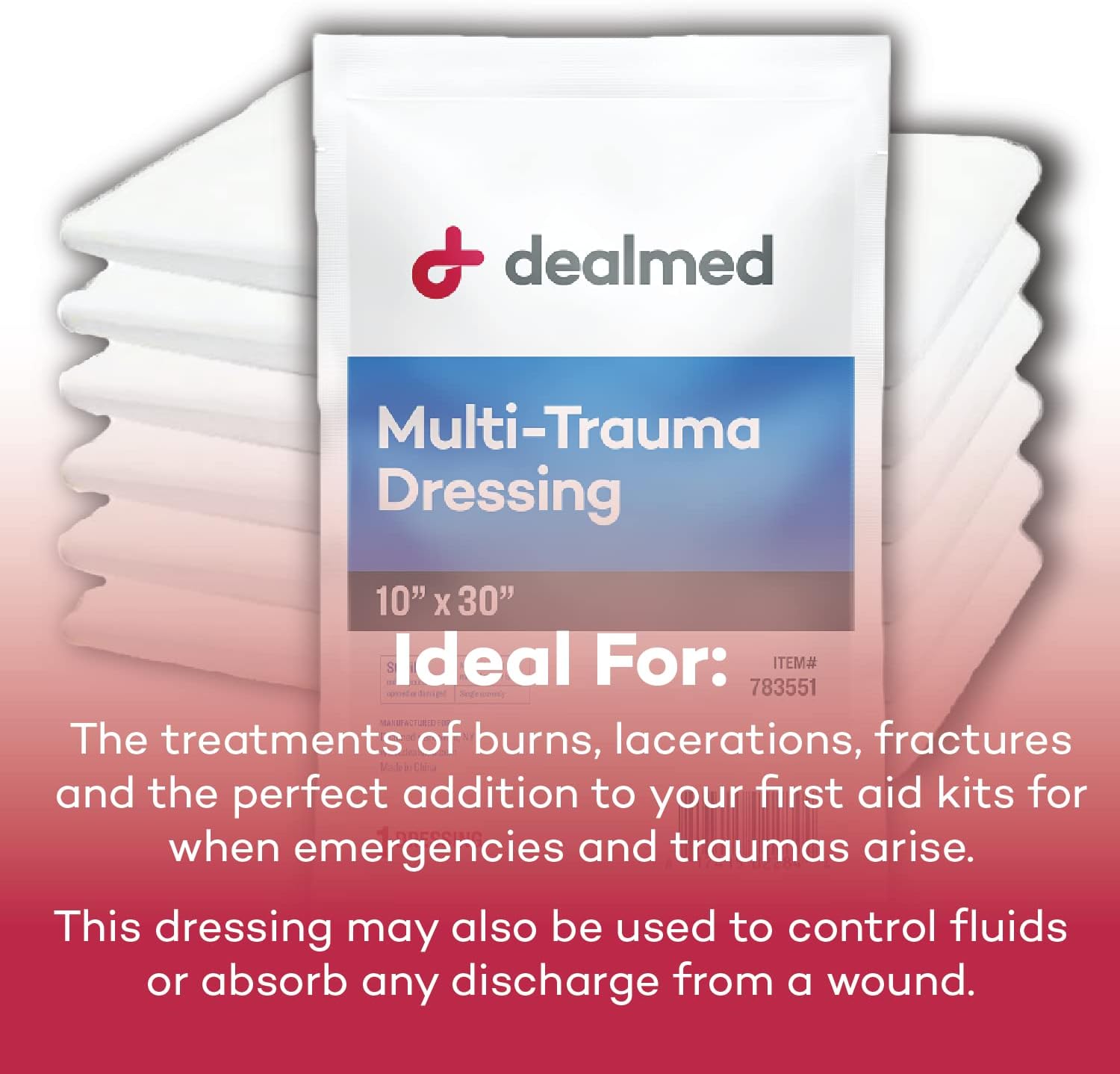 Dealmed 10" x 30" Multi-Trauma Dressing – Sterile Emergency Oversized Pad, Superior Absorbency, Protection and Padding, Wound Care Product for First Aid Kit (Case of 25) : Health & Household