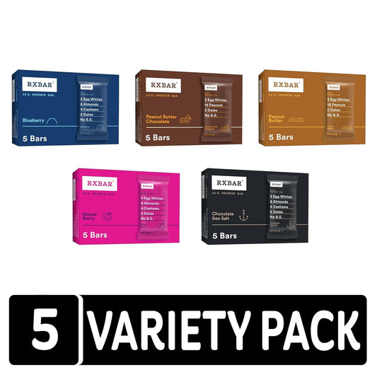 Rxbar Protein Bars, 12G Protein, Gluten Free Snacks, Variety Pack (5 Boxes, 25 Bars)