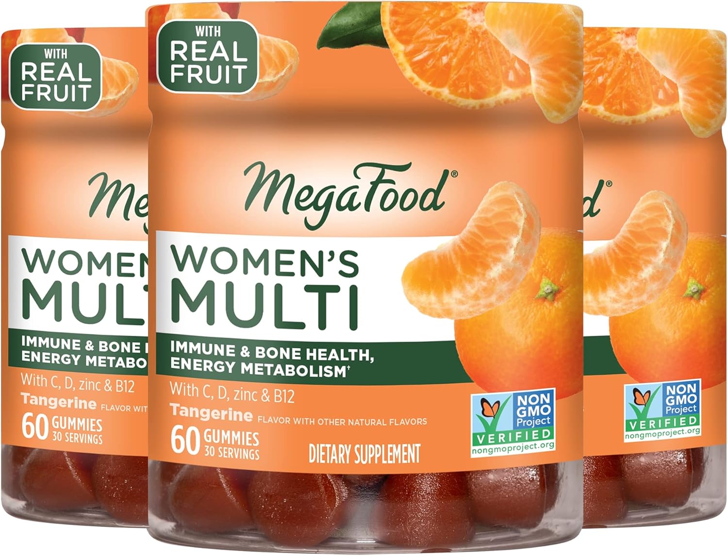 Megafood Women'S Multi - Multivitamin For Women - Gummy Vitamins - Vitamin C, Vitamin D, Zinc, Vitamin B12 & Choline - Immune Support & Bone Health - Tangerine - 60 Gummies (30 Servings) 3 Pack