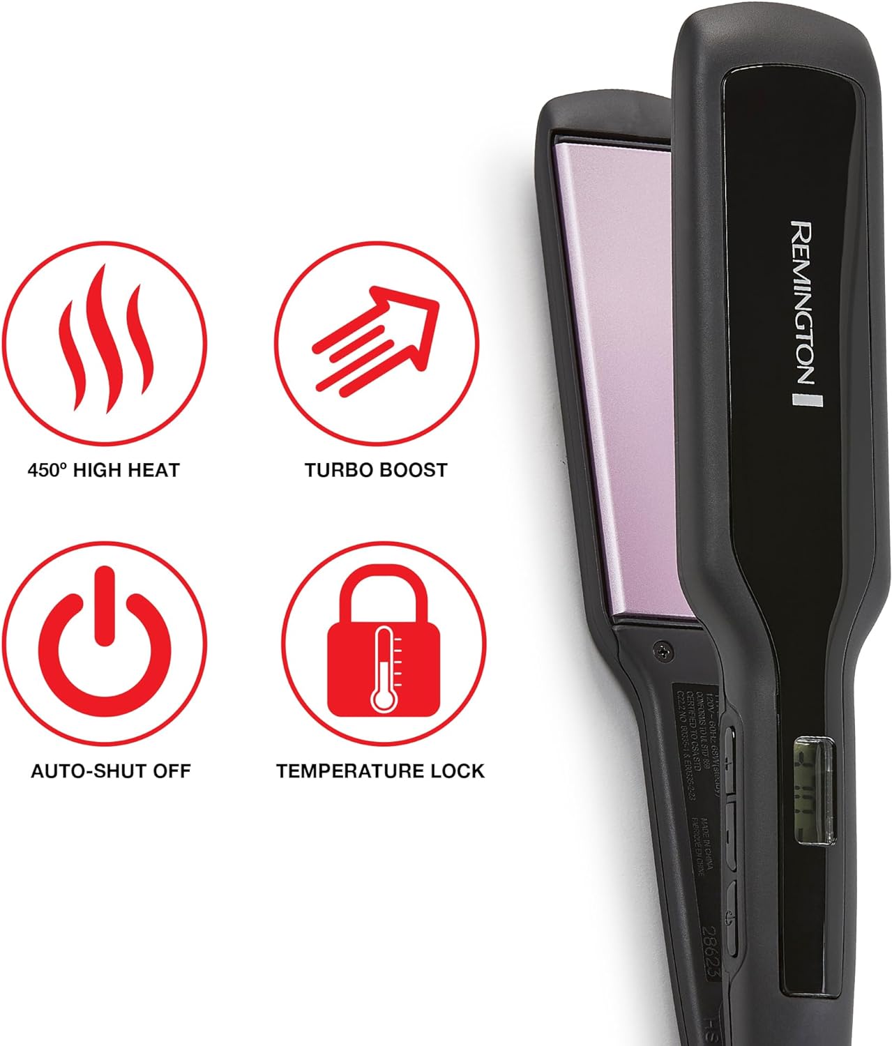 Remington 1 3/4" Flat Iron, Hair Straightener with Anti-Static Technology, 30-Second Heat Up & 60 Minute Auto Shut-off, 30% Longer Ceramic Floating Plates, Titanium + Ceramic Coating