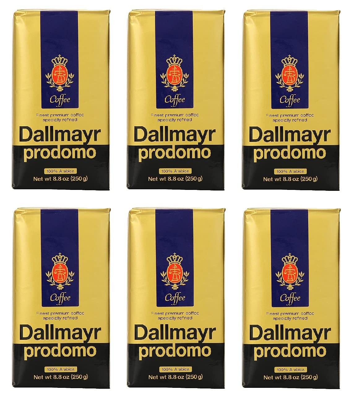 Dallmayr Gourmet Coffee, Prodomo (Ground), 8.8-Ounce Vacuum Packs - Pack Of 6