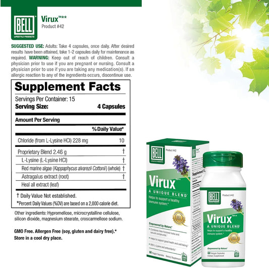 Bell Virux™ L Lysine And Red Marine - Natural Herbal Blend, Unique Supplement To Boost The Immune System- Lysine 1000Mg Capsules