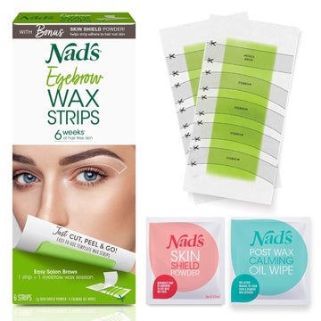 Nad'S Eyebrow Wax Strips - Facial Hair Removal For Women - Eyebrow Wax Kit With 6 Eyebrow Waxing Strips + 6 Calming Oil Wipes + 2G Skin Protection Powder, 1 Count