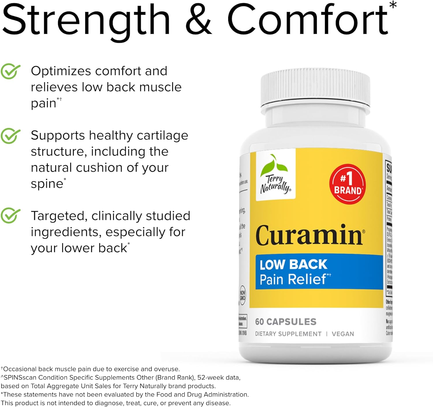 Terry Naturally Curamin Low Back Pain Relief - 60 Capsules - with Curcumin, Boswellia & DLPA - Non-GMO, Vegan, Gluten Free - 20 Servings