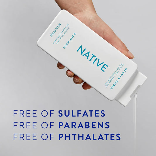 Native Body Wash Contains Naturally Derived Ingredients | For Women & Men, Sulfate, Paraben, & Dye Free Leaving Skin Soft And Hydrating | Ocean & Timber 18 Oz - 2 Pk