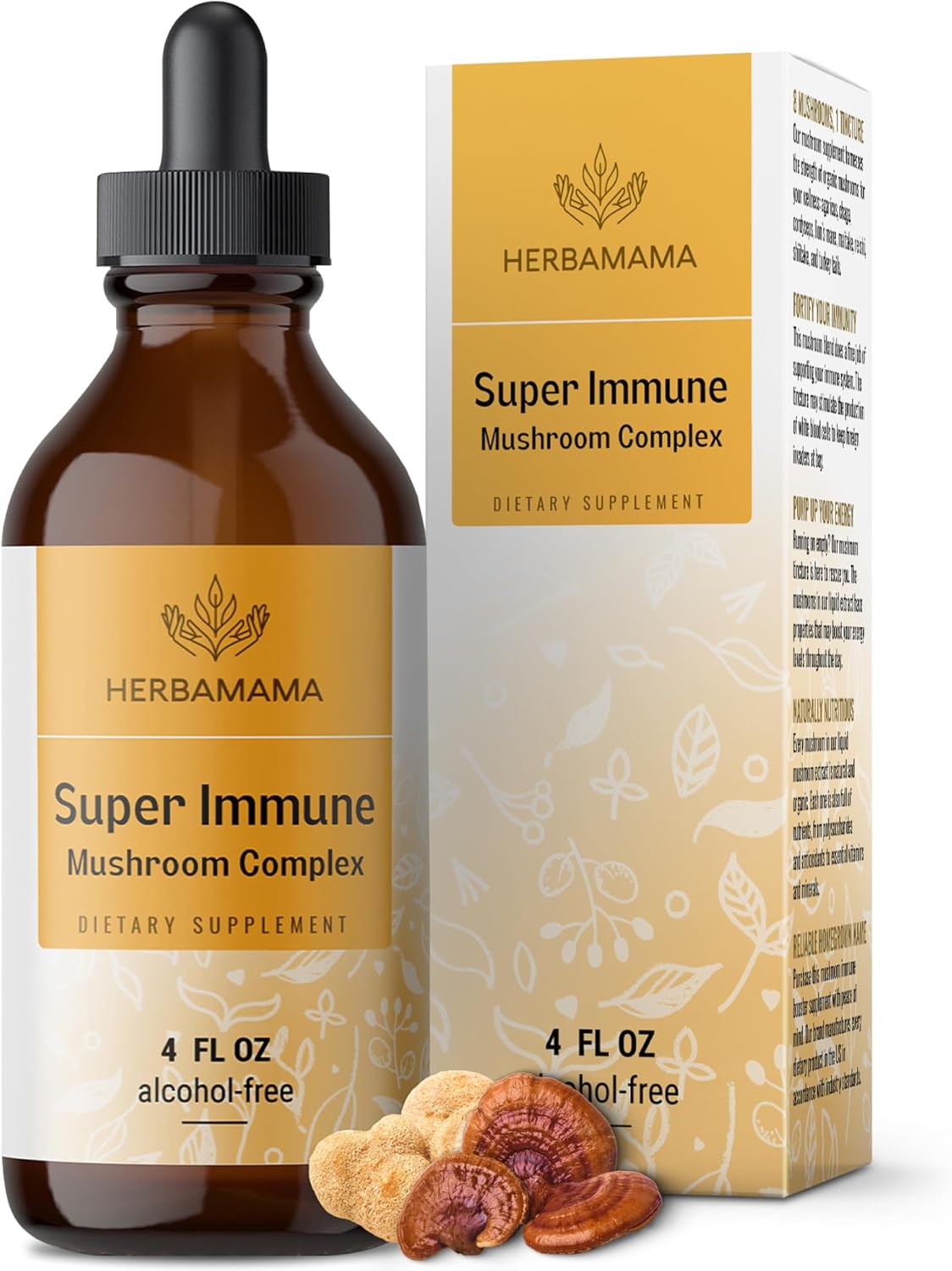 Herbamama Super Immune Mushroom Complex Liquid Drops - Vegan Mushroom Blend Supplements For Immune Support - Sugar & Alcohol-Free, 56-Day Supply