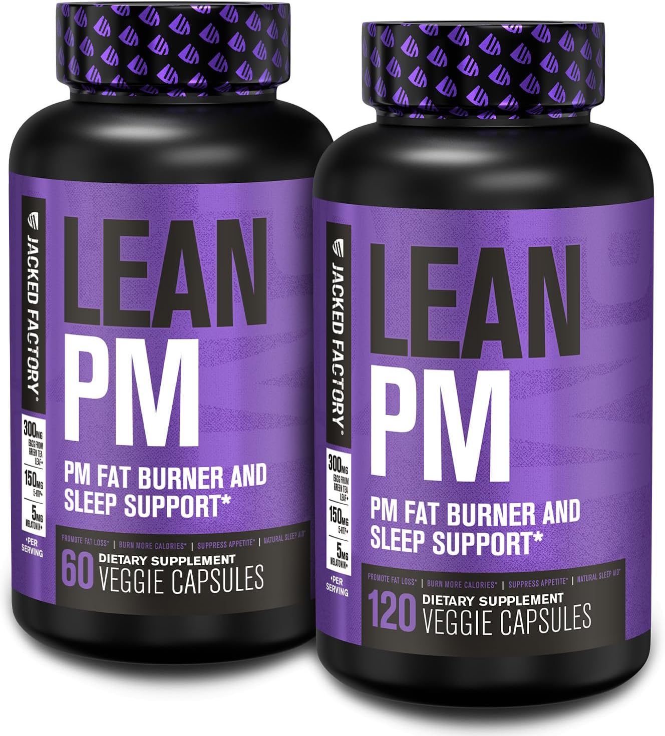 Jacked Factory Lean Pm Night Time Fat Burner, Sleep Aid Supplement, & Appetite Suppressant For Men And Women - 180 Stimulant-Free Veggie Weight Loss Diet Pills
