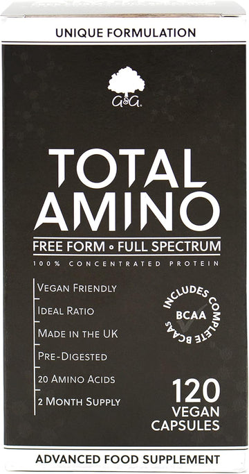 Total Amino - Full Spectrum Amino Acids Capsules - Bcaa - Eaa - Free Form - 120 Vegan Capsules - G&G Vitamins