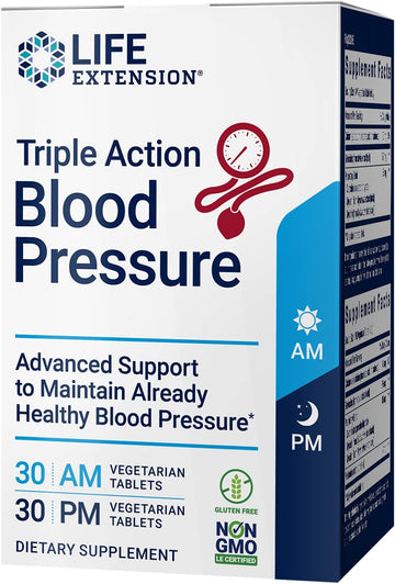 Life Extension Triple Action Healthy Blood Pressure Support, Flavonoid, Quercetin, Gluten-Free, Vegetarian, Non-Gmo, Am & Pm Tablets, 60 Count