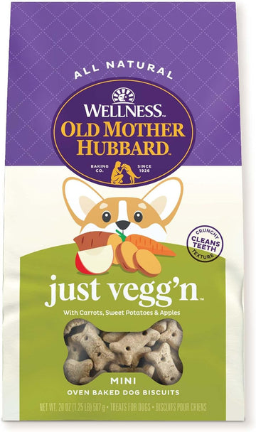 Old Mother Hubbard By Wellness Classic Just Vegg'N Natural Dog Treats, Crunchy Oven-Baked Biscuits, Ideal For Training, Mini Size, 20 Ounce Bag