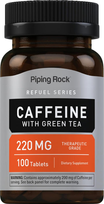 Piping Rock Caffeine Pills 200mg | 100 Tablets | with Green Tea Extract | Non-GMO, Gluten Free Supplement