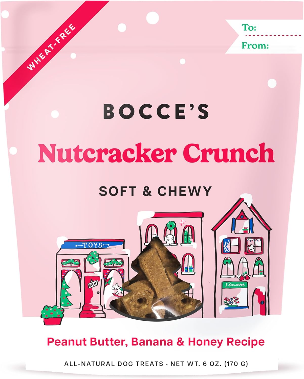 Bocce'S Bakery All-Natural, Seasonal, Nutcracker Crunch Dog Treats, Wheat-Free, Limited-Ingredient Soft & Chewy Treats Inspired By Christmas, 6 Oz