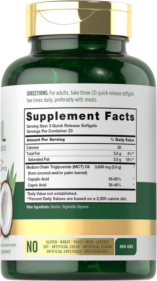 Carlyle Mct Oil Capsules 3600 Mg | 70 Softgels | Keto Coconut Oil Pills | Non-Gmo & Gluten Free Supplement