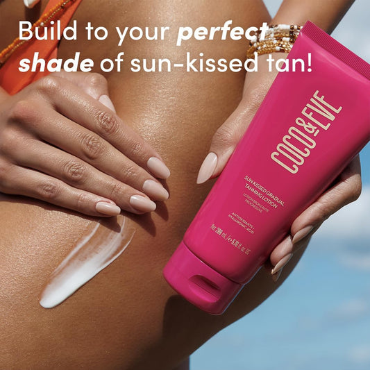 Coco & Eve Sun-Kissed Gradual Tanning Lotion - Natural Sunless Moisturizing Tanner With 72H Hydration & Streak-Free, Buildable Glow. Skincare-Infused With Antioxidants And Hyaluronic Acid. (200Ml)