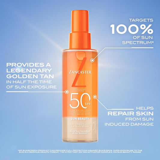 Lancaster Sun Beauty Body Water Spf30 100Ml, Photoaging Control, Nude Skin Sensation, Broad Spectrum Sun Protection, Water And Sweat Resistant Spray, Suitable For All Skin Types, Vegan