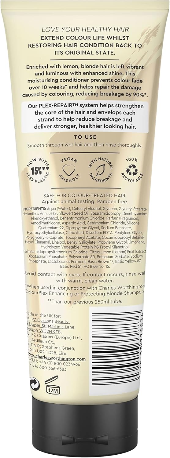 Charles Worthington Colourplex Restoring Blonde Conditioner, Blonde Hair Brightner, Hair Colour Fade Protection, Salon Conditioner for Blondes, 250 ml : Amazon.co.uk: Beauty