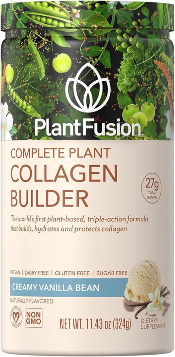 PlantFusion Vegan Collagen Powder - Plant Based Collagen Protein Powder for Muscle & Joints, Hair, Skin & Nails - Keto, Gluten Free, Soy Free, Non-Dairy, No Sugar, Non-GMO - Vanilla 11.43 oz