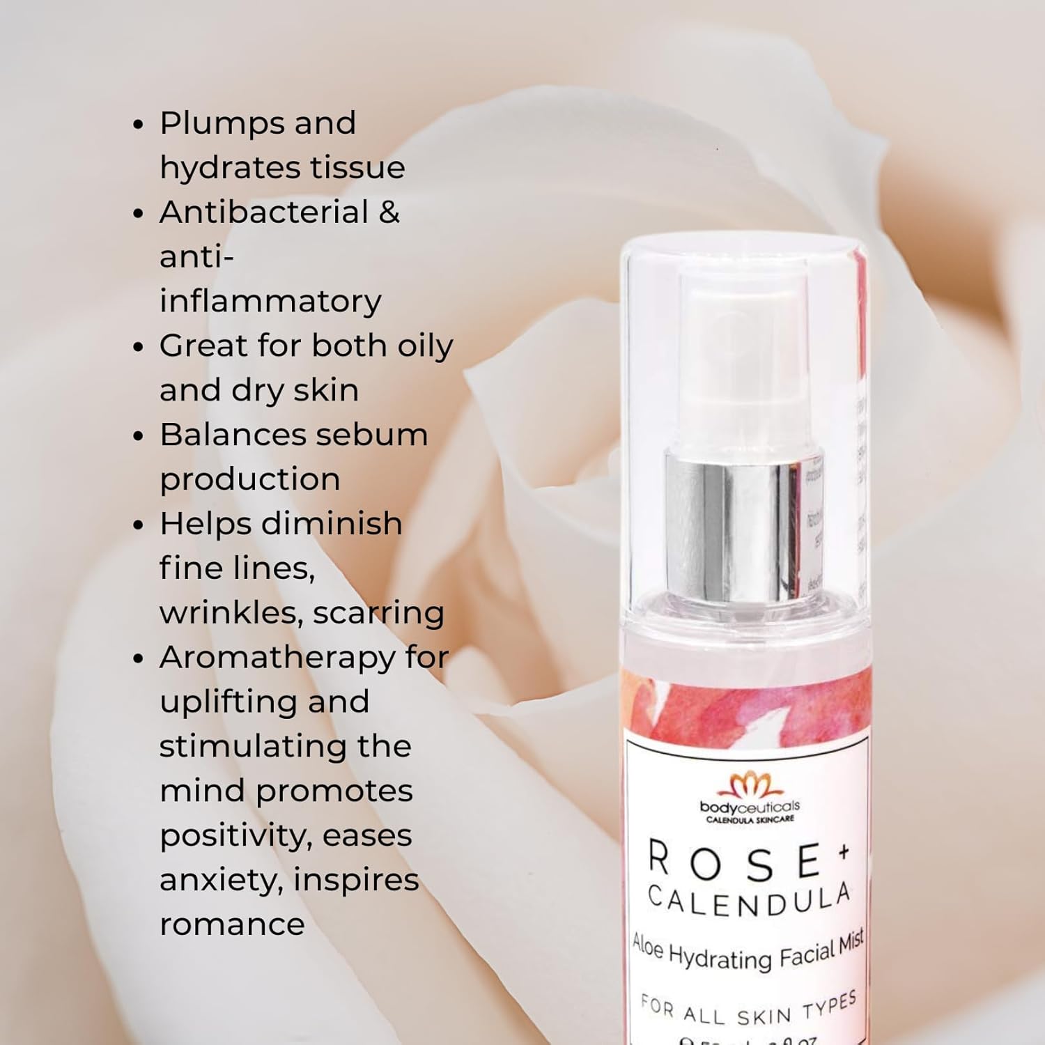 Bodyceuticals Rose + Calendula Aloe Hydrating Facial Mist - For All Skin Types - Non-Gmo, Vegan, Wheat-Free, Gluten-Free, Soy-Free - 2Oz : Beauty & Personal Care