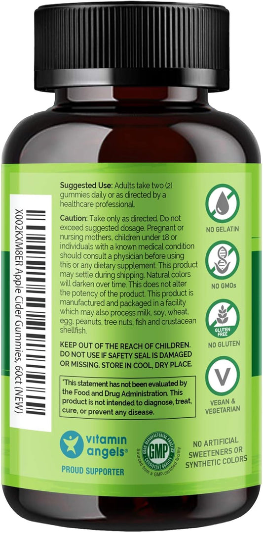 NATURELO Apple Cider Vinegar Gummies, Certified Organic, Vegan - 60 Gummies