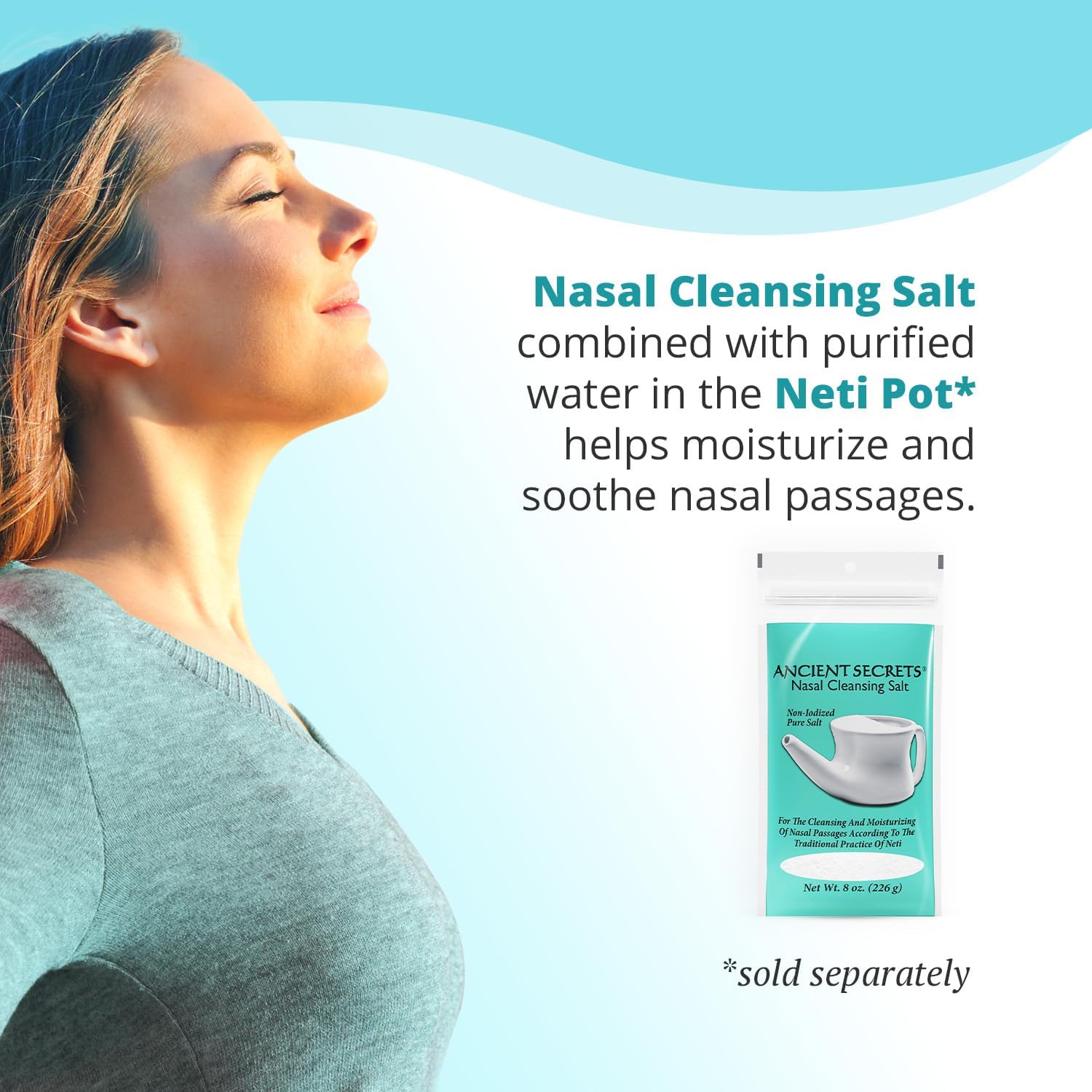 Ancient Secrets Pure Cleansing Salt, Non-Iodized, 2-Pack – For Use With Ceramic Or Travel Neti Pot, 8 Oz Ea