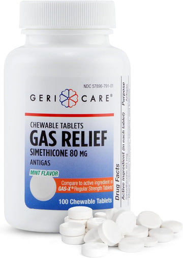 Gericare Simethicone Chewable Gas-Relief Tablets 80Mg | Fast Relief For Gas, Bloating And Discomfort | Mint-Flavored Anti-Gas Chewables | Oral Adult Gas Pain Relief | Anti-Flatulence Aid (100 Tablets)