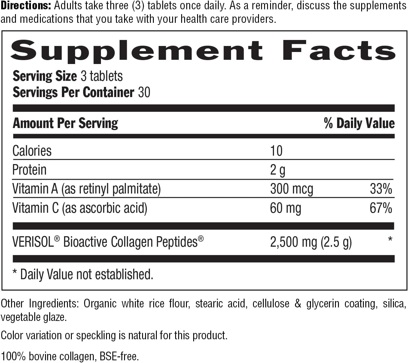 Country Life Verisol Collagen Peptides Tablets - Reduce Depth Of W[Kb2] Rinkles & Enhance Skin Elasticity-90 Tablets-Includes Vitamin A&C - Collagen Powder For Women & Men - Boost Skin Collagen By 60% : Health & Household