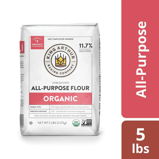 King Arthur, 100% Organic All-Purpose Flour Unbleached, Non-GMO Project Verified, No Preservatives, 5 Pounds (Pack of 6)