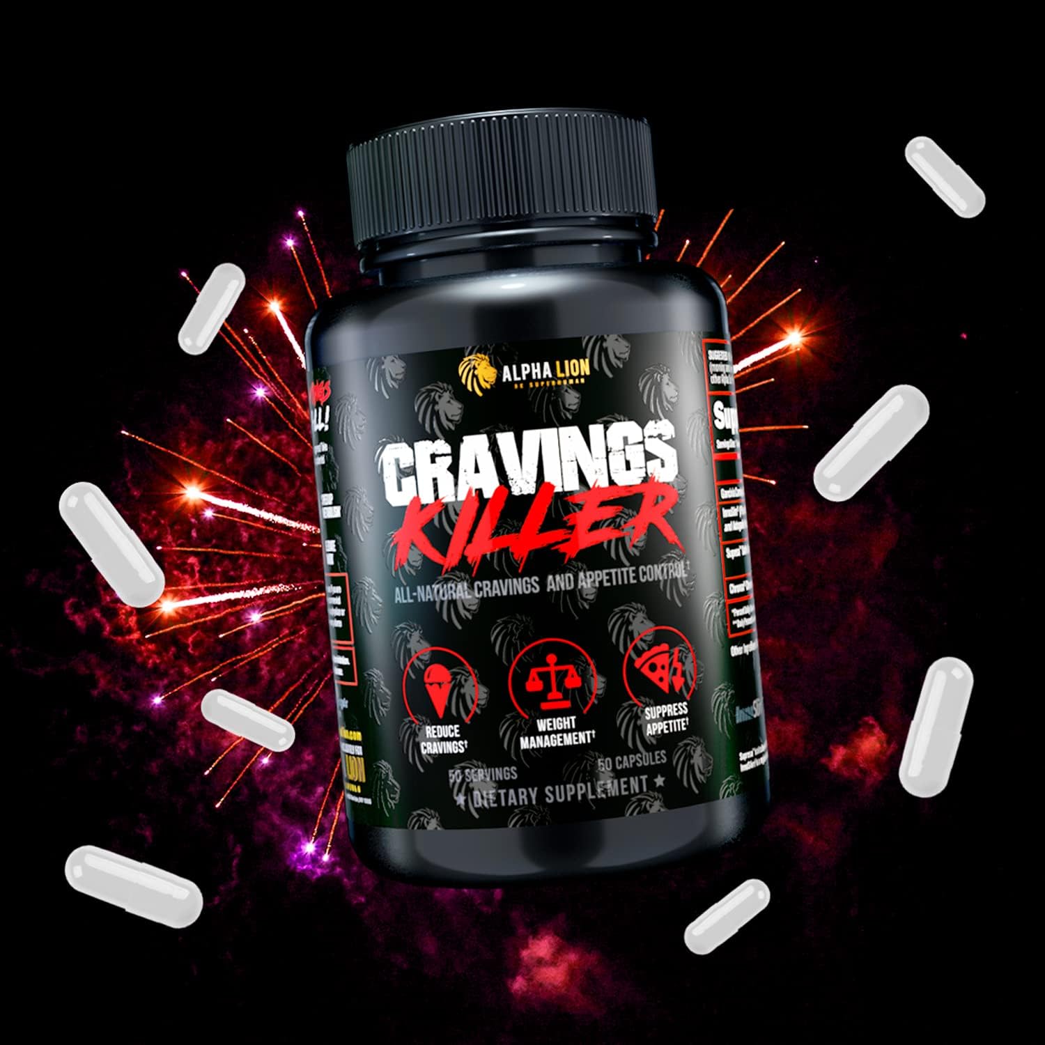 Alpha Lion Cravings Killer Supplement With Saffron Extract & Garcinia Cambogia Extract For Metabolism & Diet Support, Helps Control Hunger & More (50 Capsules) : Health & Household