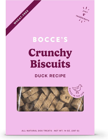 Bocce'S Bakery Oven Baked Duck Recipe Treats For Dogs, Wheat-Free Dog Treats, Made With Real Ingredients, Baked In The Usa, All-Natural Duck, Cranberry & Beet Biscuits, 14 Oz