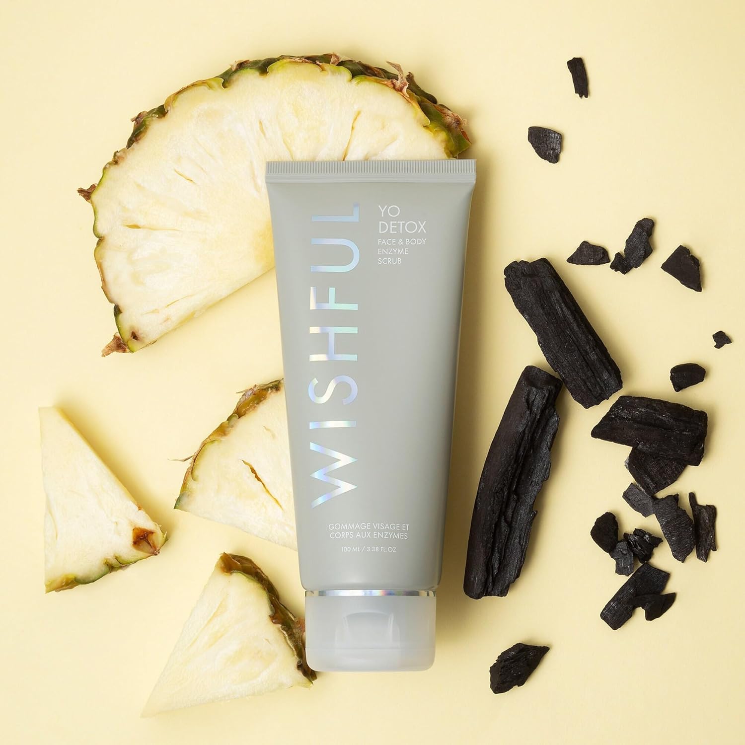 Wishful Yo Detox Charcoal Face & Body Enzyme Scrub 3.38 Oz/ 100 Ml : Beauty & Personal Care
