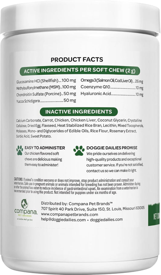 Doggie Dailies Glucosamine For Dogs - 225 Chews - Joint Supplement For Dogs Of All Breeds & Sizes - Hip And Joint Supplement For Dogs - Premium Glucosamine And Chondroitin For Dogs (Chicken)