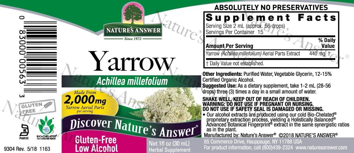Nature's Answer Yarrow owers Dried Herb with Organic Alcohol, 1-  | Promotes Reduction of Inammation | Digestive Support